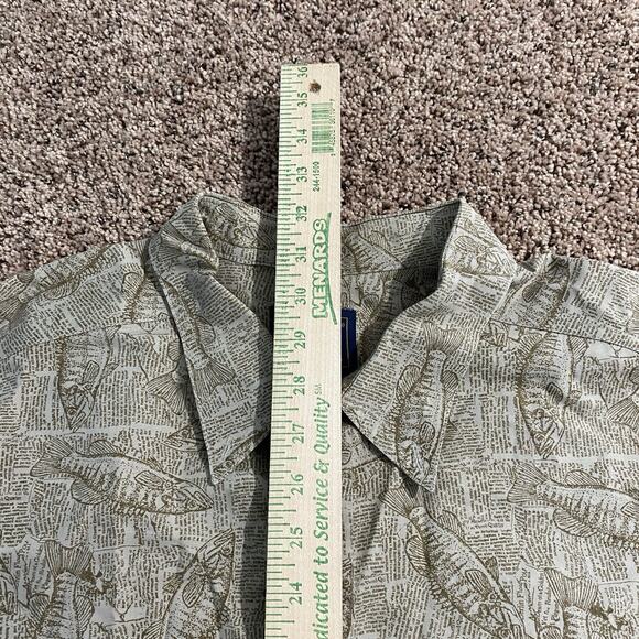 VTG Woolrich Khaki Newspaper Bass Button Shirt Men's 2XL Fishing All Over Print - Picture 7 of 8